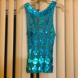 Cyan knit/sequin vintage top from Paris 2001
